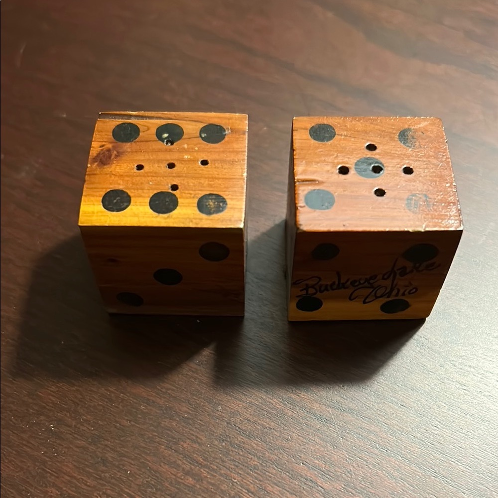 Vintage Wooden Dice Salt & Pepper Shakers from Buckeye Lake Ohio